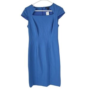 NWT Brooks Brothers Blue Cap Sleeve Sheath Dress Size 2 Square Neck Careerwear